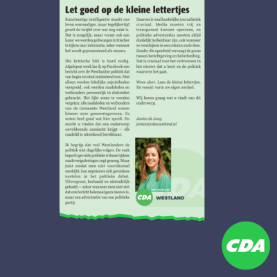 Foto: column in Nieuwsblad Westland, Rodi West Media