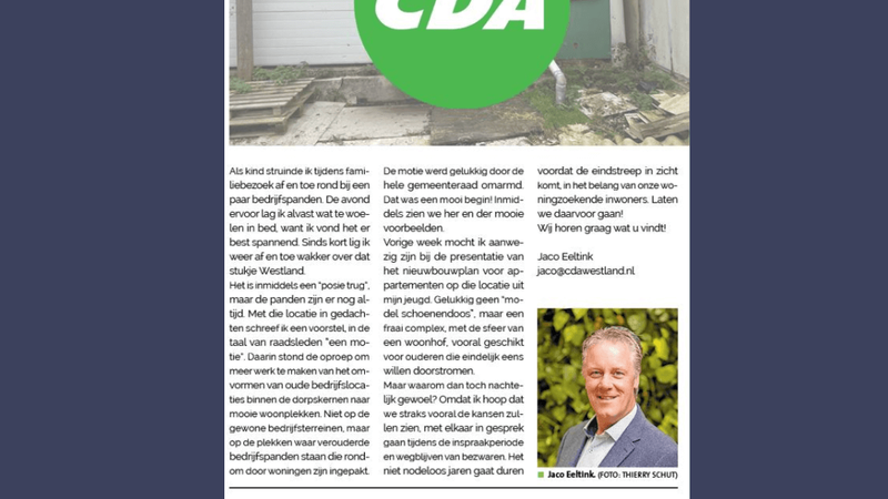 Foto: column in Rodi Nieuwsblad Westland