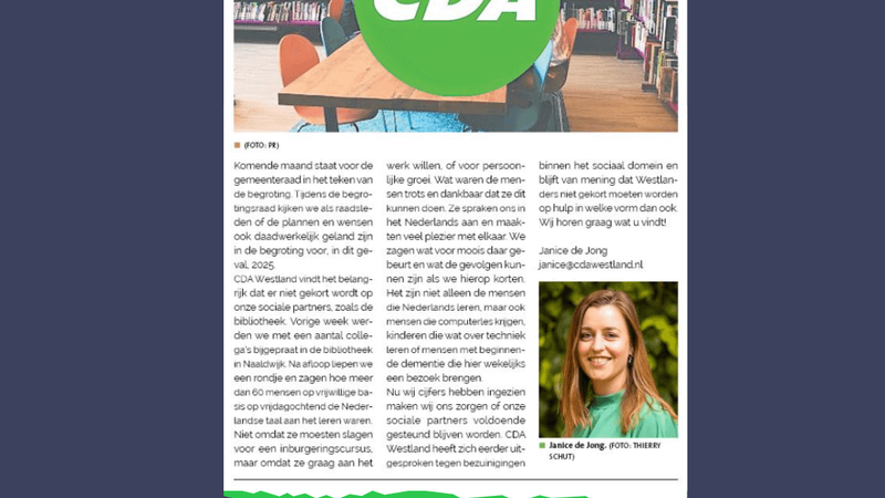 Foto: column in Rodi Nieuwsblad Westland