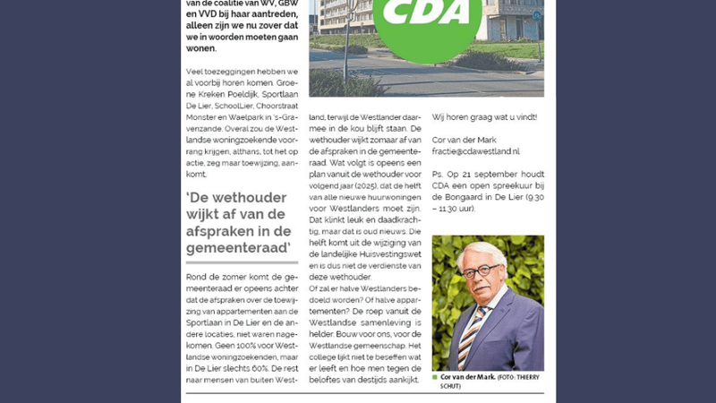 Foto: column in Rodi Nieuwsblad Westland