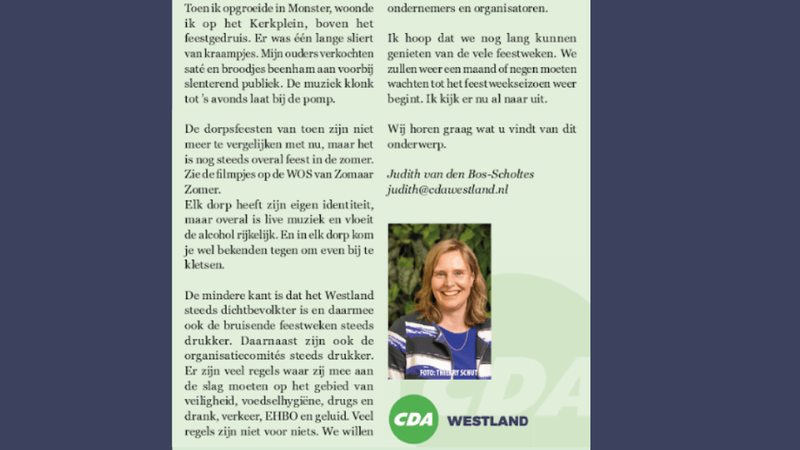 Foto: column in Nieuwsblad Westland, Rodi West Media