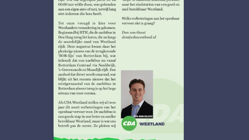 Foto: column in Nieuwsblad Westland, Rodi West Media