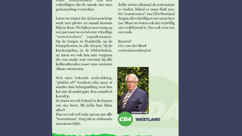 Foto: column in Nieuwsblad Westland, Rodi West Media