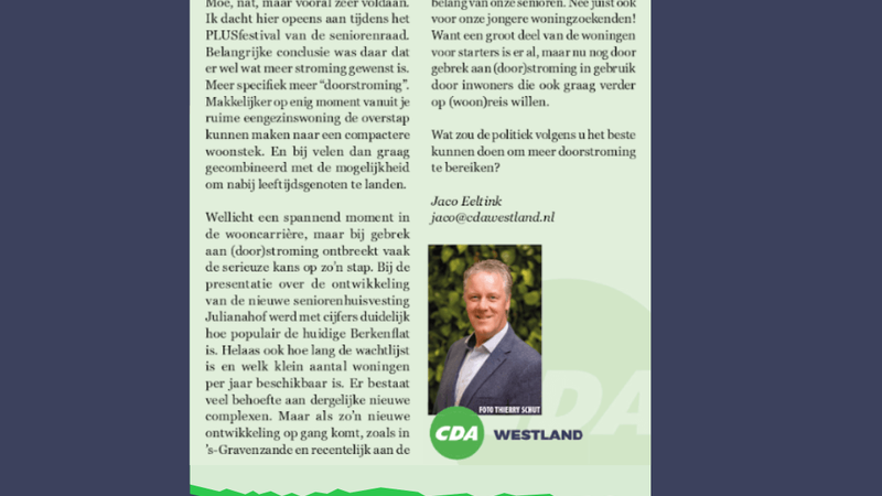 Foto: column in Nieuwsblad Westland, Rodi West Media