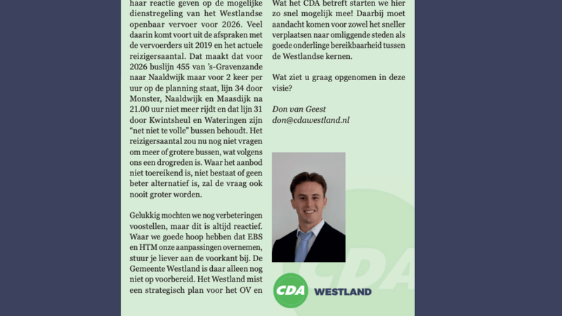 Foto: column in Nieuwsblad Westland, Rodi West Media