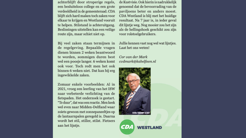 Foto: column in Nieuwsblad Westland, Rodi West Media