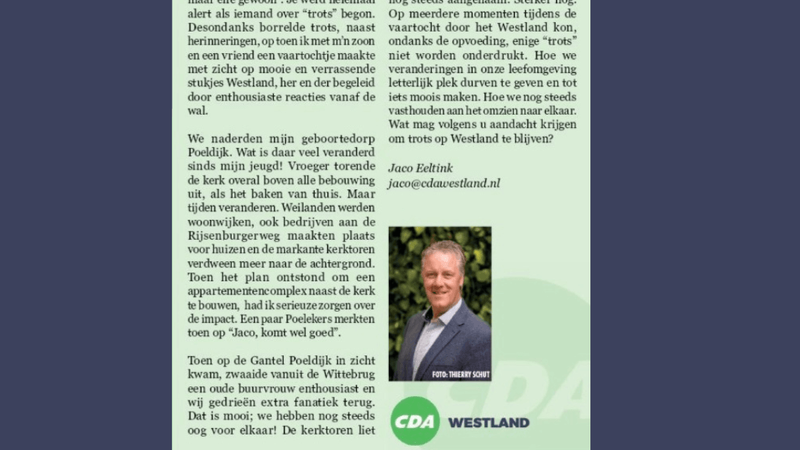 Foto: column in Nieuwsblad Westland, Rodi West Media