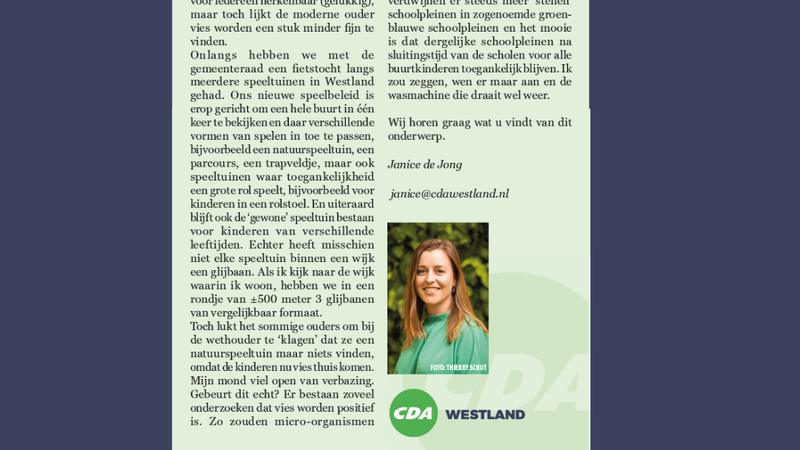 Foto: column in Nieuwsblad Westland, Rodi West Media