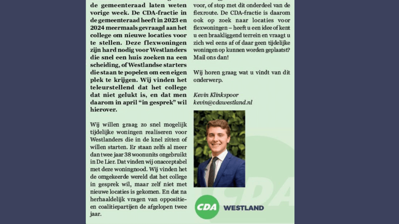 Foto: column in Rodi Nieuwsblad Westland