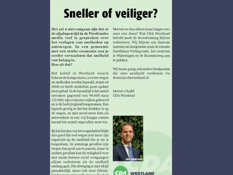 Foto: column in Rodi Nieuwsblad Westland