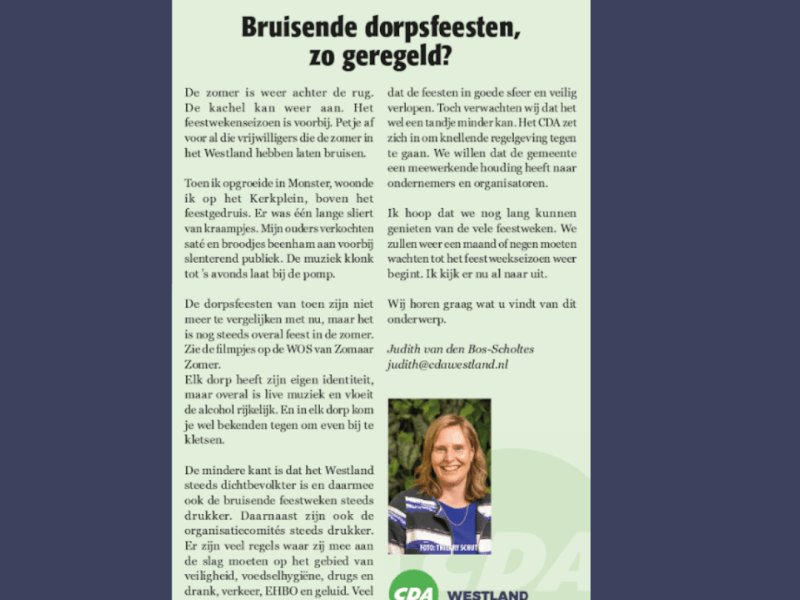 Foto: column in Nieuwsblad Westland, Rodi West Media