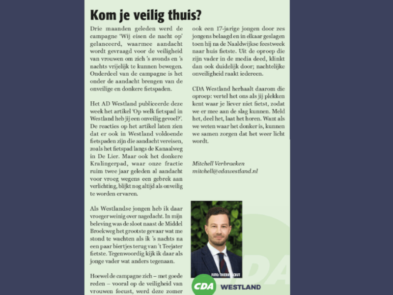 Foto: column in Nieuwsblad Westland, Rodi West Media