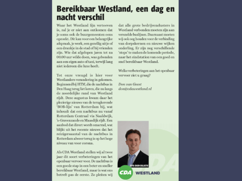 Foto: column in Nieuwsblad Westland, Rodi West Media