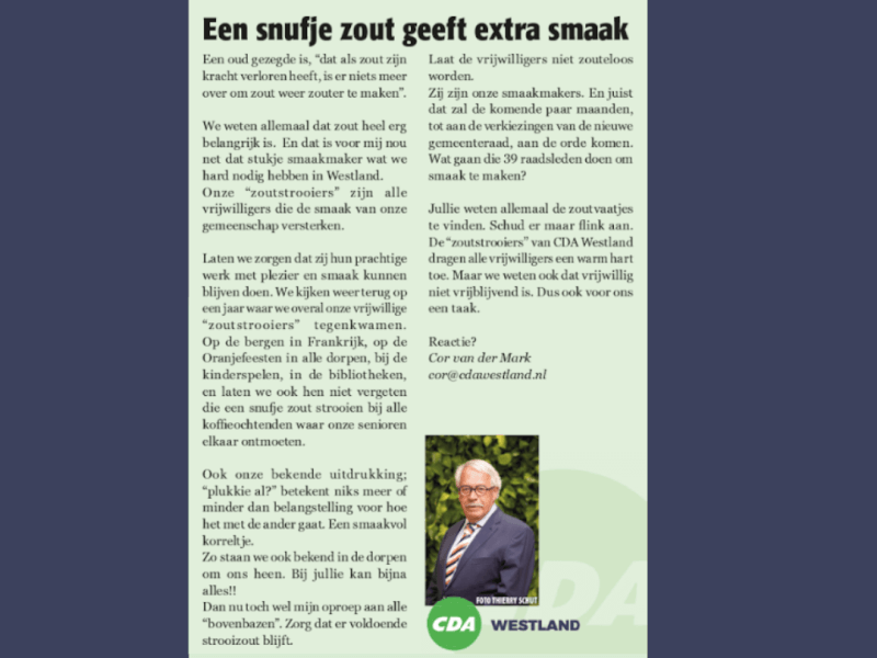 Foto: column in Nieuwsblad Westland, Rodi West Media