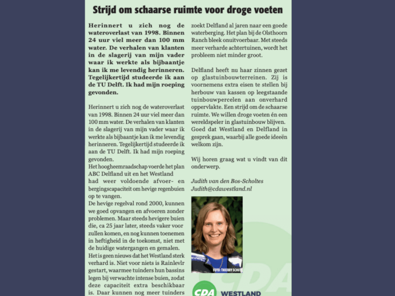 Foto: column in Nieuwsblad Westland, Rodi West Media