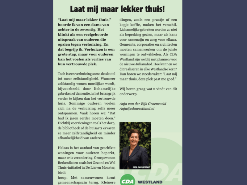 Foto: column in Nieuwsblad Westland, Rodi West Media