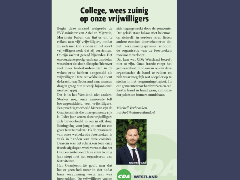 Foto: column in Nieuwsblad Westland, Rodi West Media