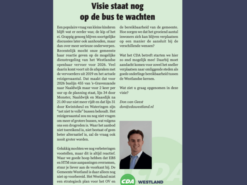 Foto: column in Nieuwsblad Westland, Rodi West Media