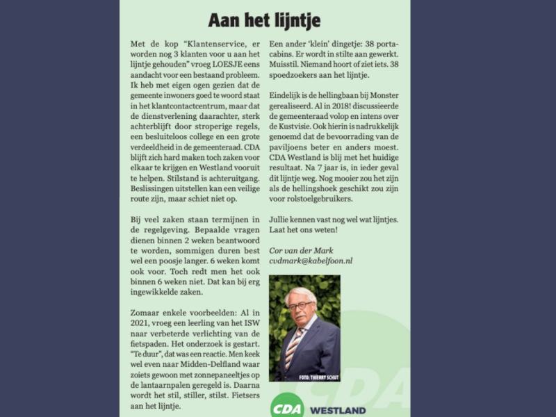 Foto: column in Nieuwsblad Westland, Rodi West Media