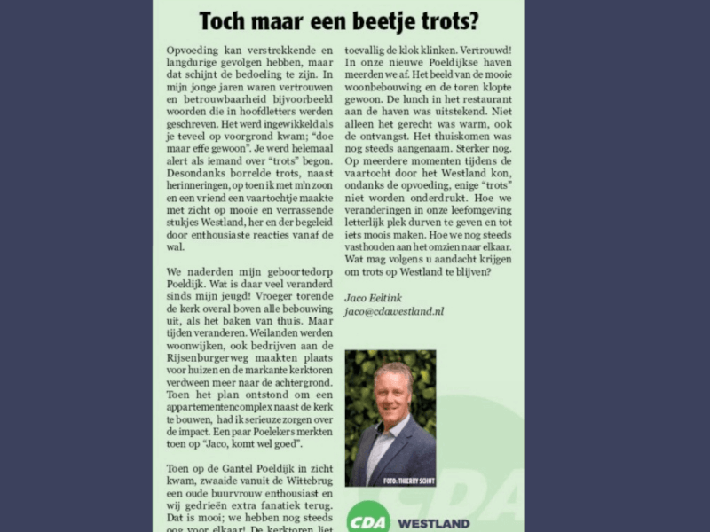 Foto: column in Nieuwsblad Westland, Rodi West Media