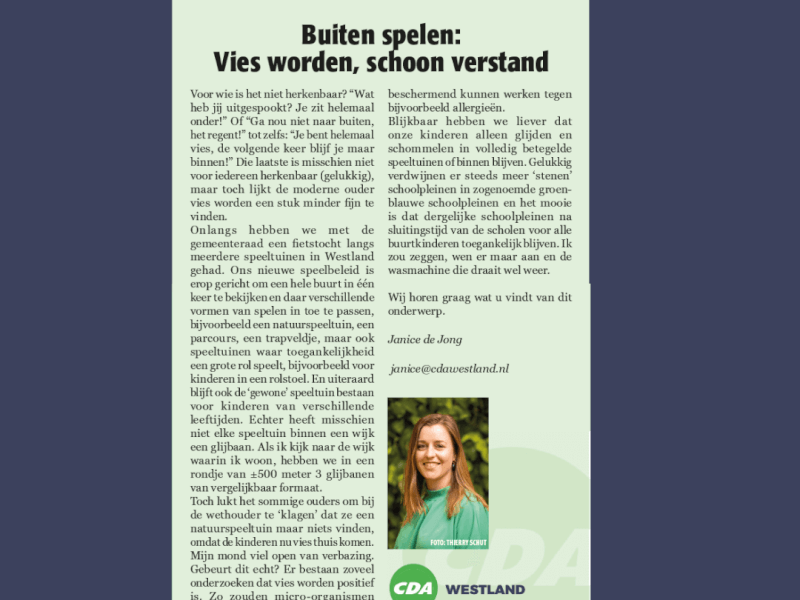 Foto: column in Nieuwsblad Westland, Rodi West Media