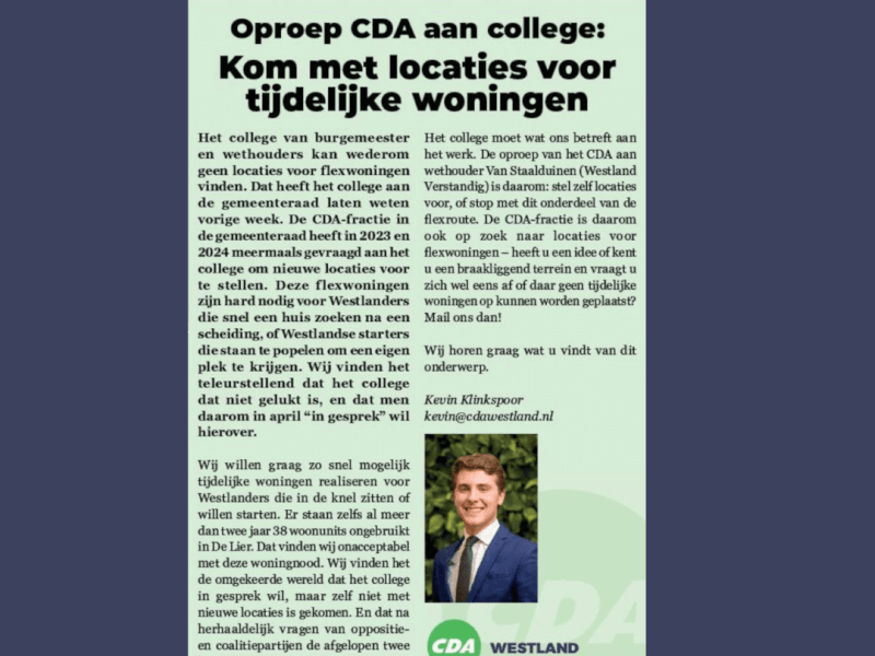Foto: column in Rodi Nieuwsblad Westland