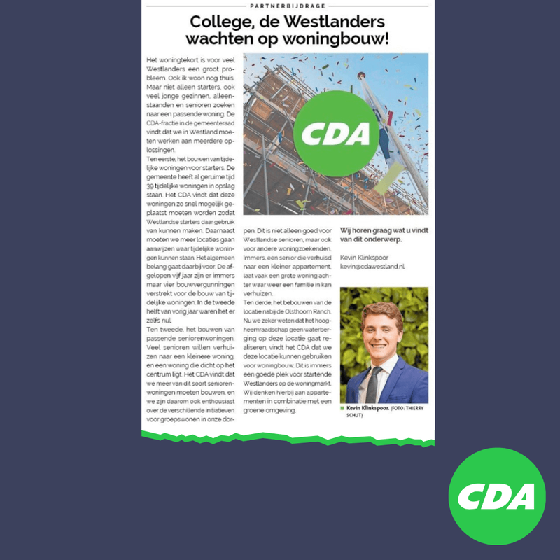Foto: column in Rodi Nieuwsblad Westland