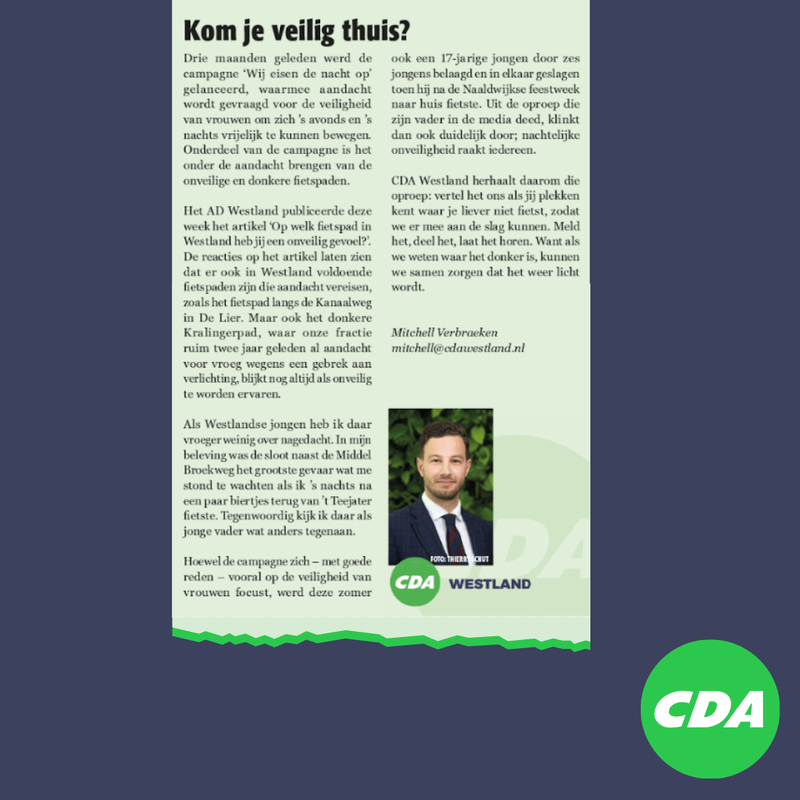 Foto: column in Nieuwsblad Westland, Rodi West Media