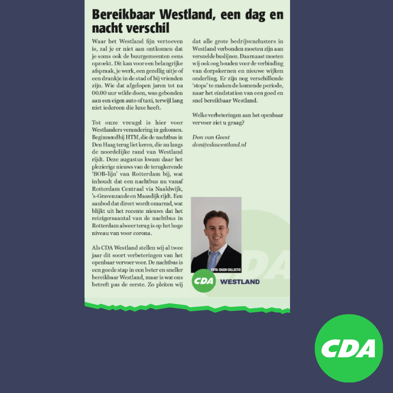 Foto: column in Nieuwsblad Westland, Rodi West Media