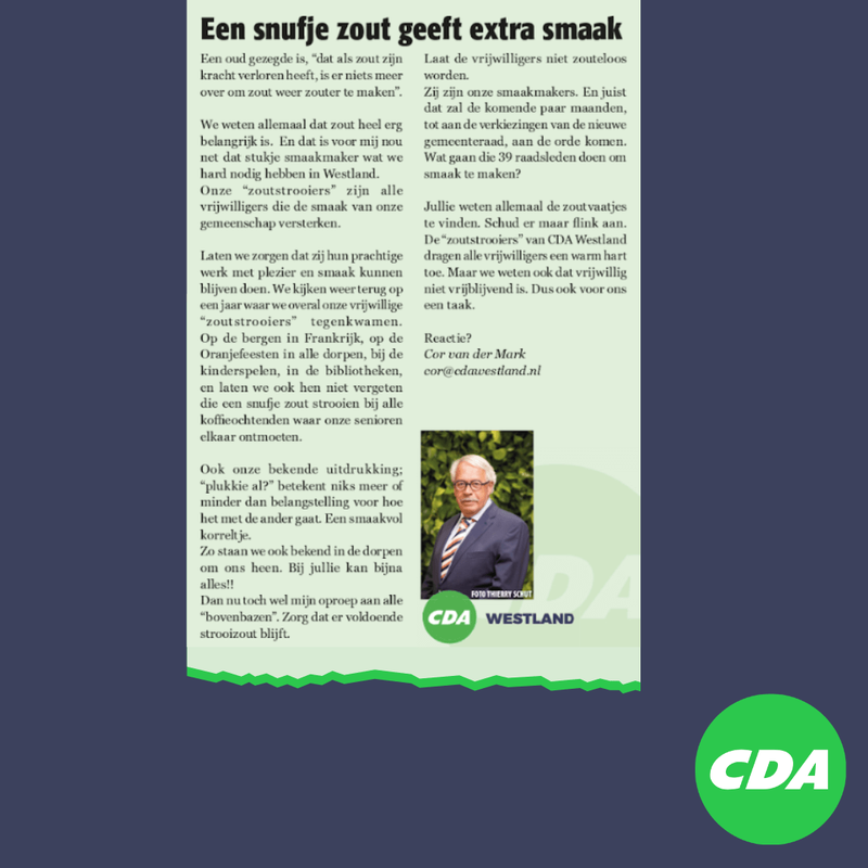 Foto: column in Nieuwsblad Westland, Rodi West Media