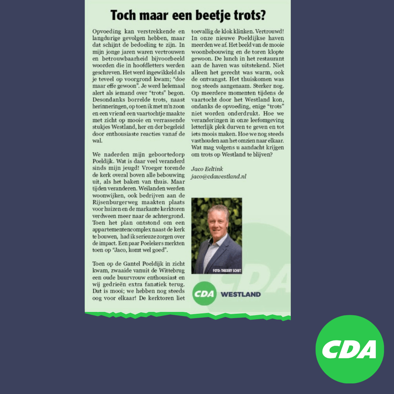 Foto: column in Nieuwsblad Westland, Rodi West Media