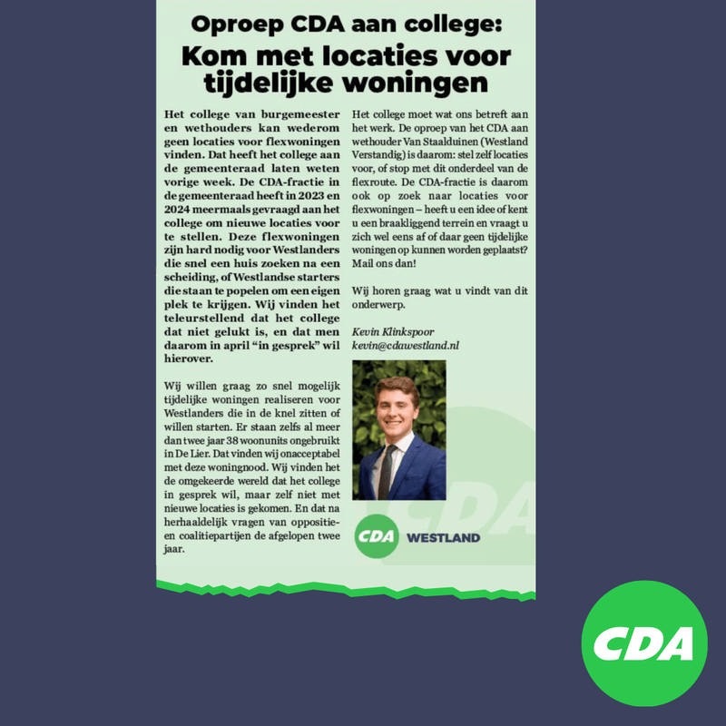 Foto: column in Rodi Nieuwsblad Westland